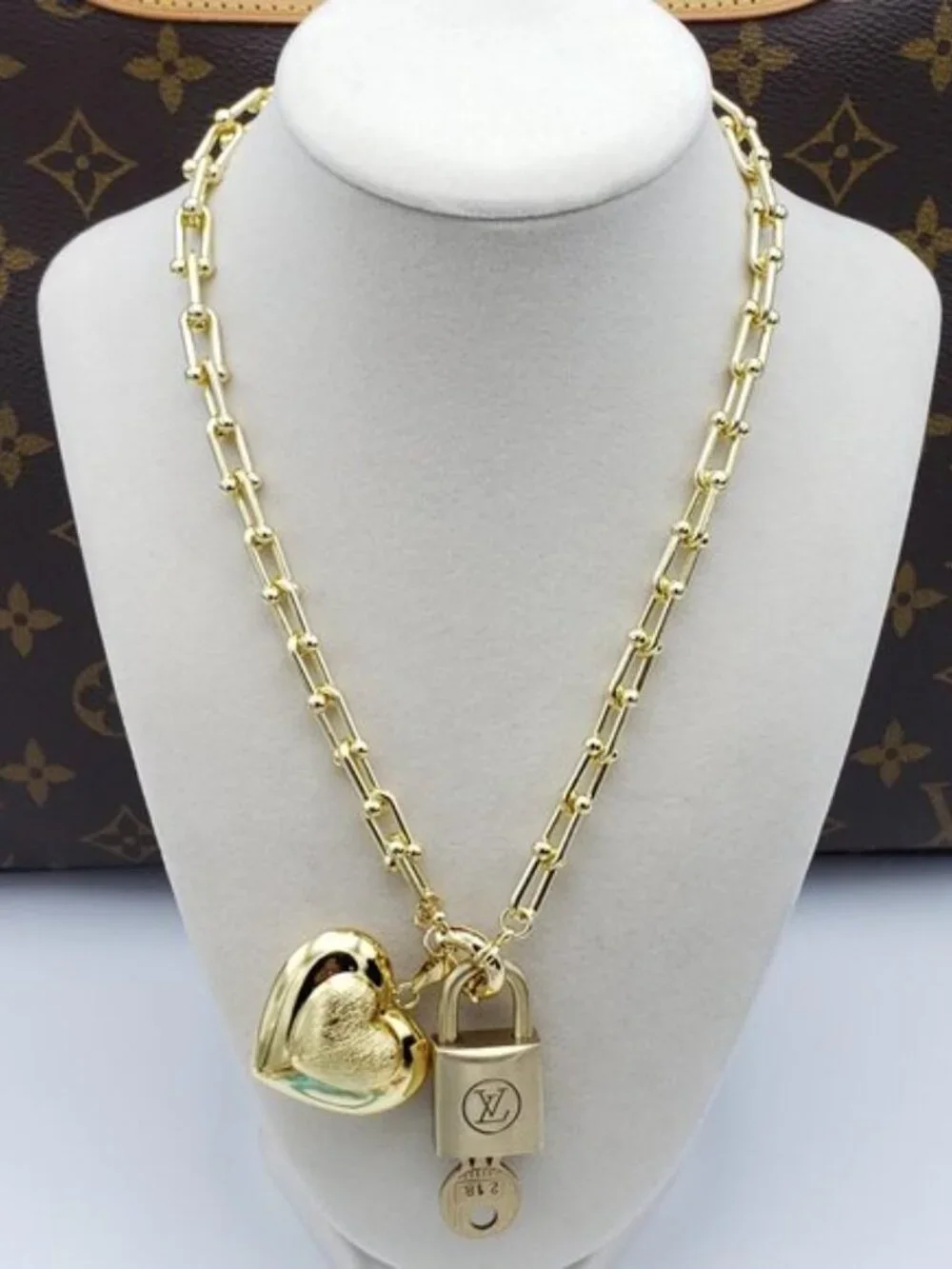 Authentic Louis Vuitton Gold Padlock with Unbranded 18k Gold Plated Necklace - Picture 10 of 10